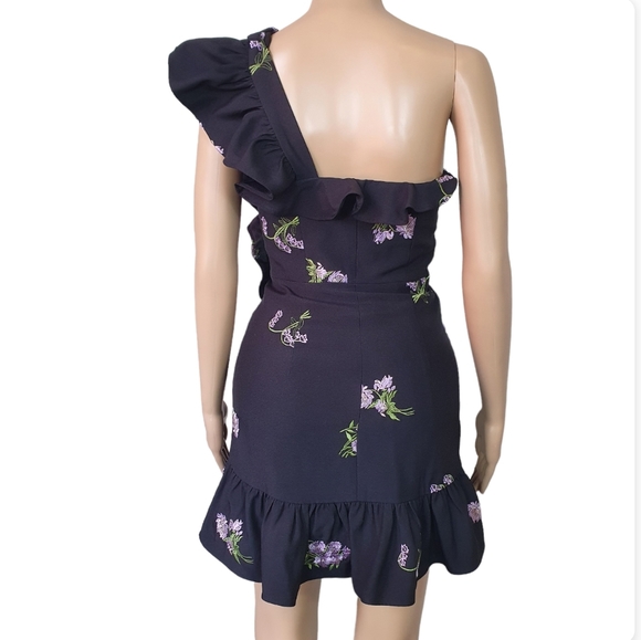 NWOT Sheike embroided floral mini peplum dress Sze 6 Black bodycon ruffle - Picture 6 of 11